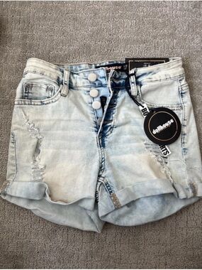 Dollhouse Light Blue Distressed Cuffed Denim like Shorts